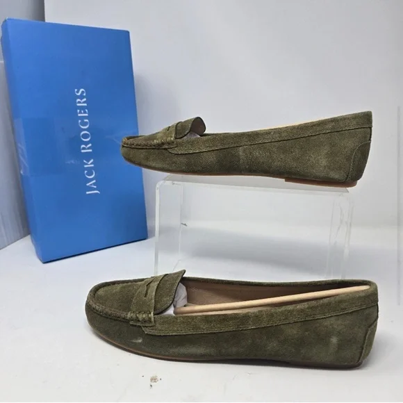 Jack Rogers Womens Size 10 Narrow Meyers Penny Moc Green Suede Loafers - Picture 2 of 9